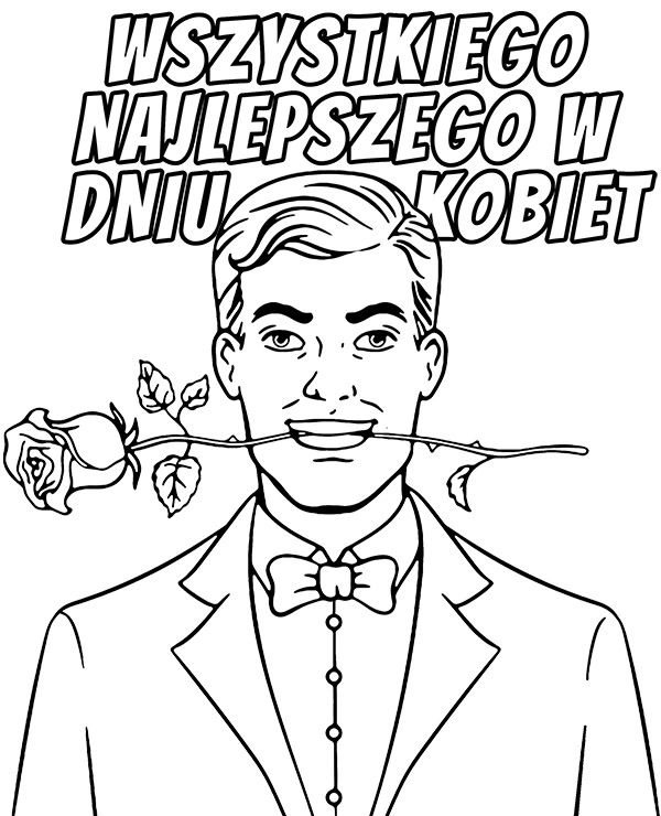 Kolorowanka mężczyzna z różą w zębach